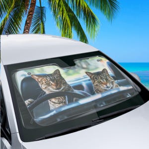 Cats Driving Cars Sun Shade: Funny Auto Accessory, UV Protection