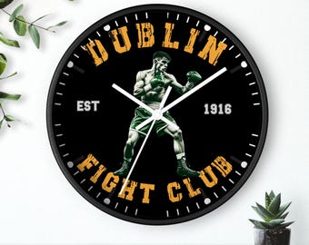 Reloj de boxeo vintage del Dublin Fight Club, decoración de pared para gimnasio de MMA, decoración deportiva retro (25 x 25 cm)