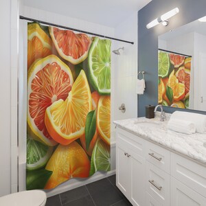 Citrus Fruit Shower Curtain: Bright Tropical Bathroom Decor