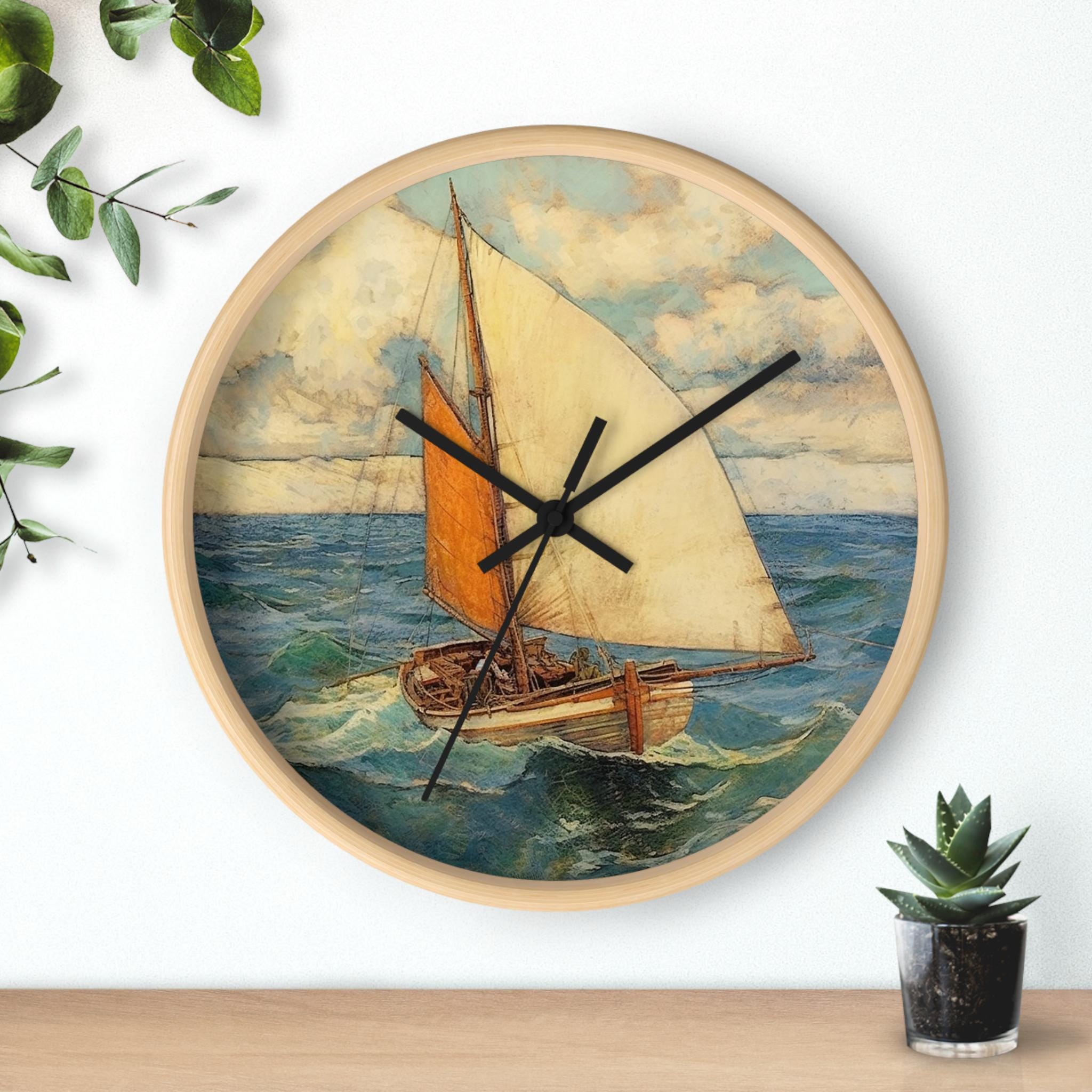 Orologio Da Parete In Legno Stile Nautico – Timone E Ancora, Silenzioso, Per Casa E Ufficio