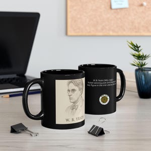 W.B. Yeats Literary Black Mug | Gift for Poets, Writers, Coffee Lovers, Irish Literature Enthusiasts, Home Office Decor