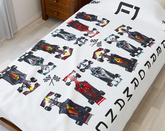 Manta de terciopelo de alto rendimiento con diseño de coches de carreras y banderas a cuadros
