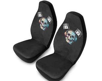 Auriculares con diseño de calavera y pistones / Fundas para asientos de coche con diseño de motor de calavera