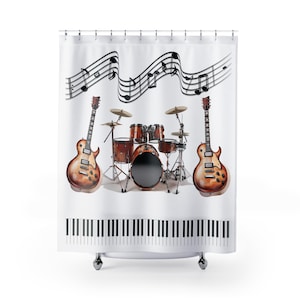 Cortina de ducha musical: Diseño de instrumentos vibrantes, decoración de baño moderna