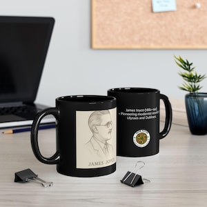 James Joyce Black Mug - Literary Gift, Book Lover&#39;s Mug, Coffee Cup, Modernist Novel Mug, Ulysses Merchandise