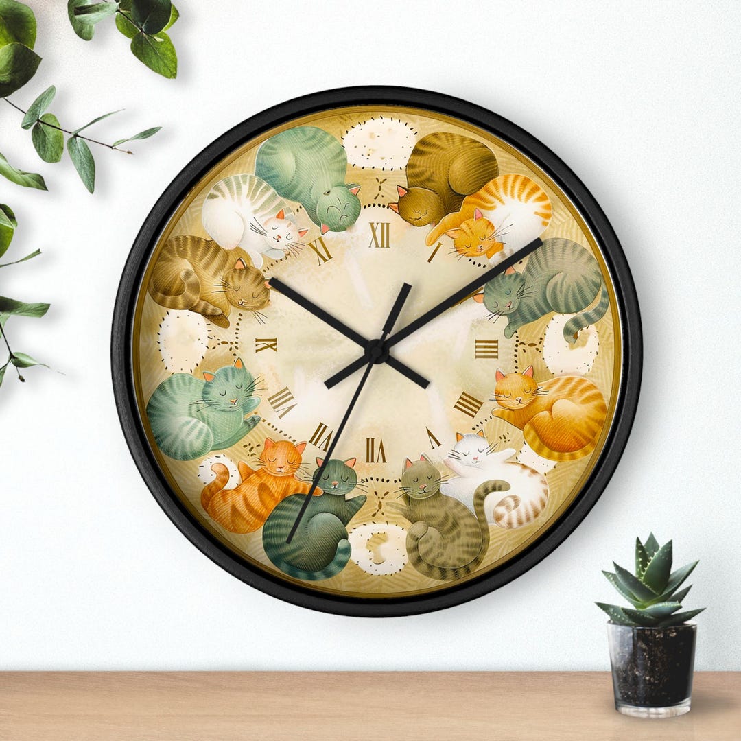 Rustic Cat Clock Whimsical Cat Wall Clock, Playful Feline Art, Cozy Home Decor, Wood ...