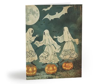 Halloween Greeting Cards: Spooky Night Sky Design with Envelopes