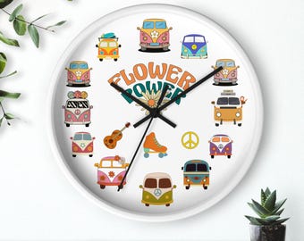 Vintage Flower Power Wall Clock: Retro 70s Boho Home Decor, Gen X Fans