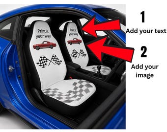 Fundas de poliéster para asientos de coche con diseño de coches de carreras clásicos / Banderas a cuadros. ¡Imprime el diseño a tu gusto!