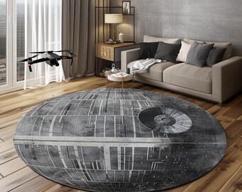 Galactic Death Star Round Rug - Sci-Fi Home Decor, Star Wars Themed, Kids Room, Cozy Carpet, Unique Gift Idea