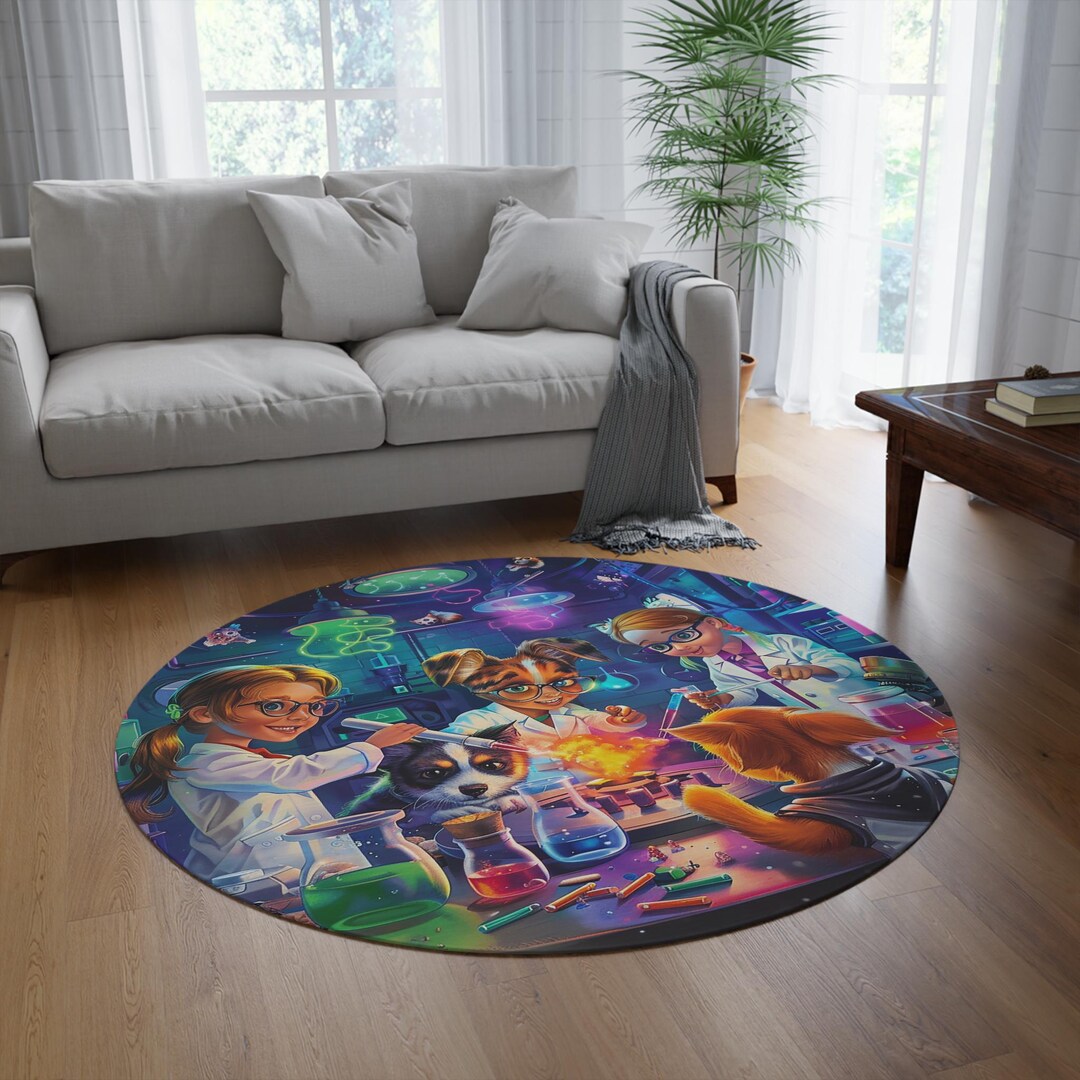 A Science Lab Rug Kids Science Lab Round Rug: Colorful Playroom Decor - Etsy