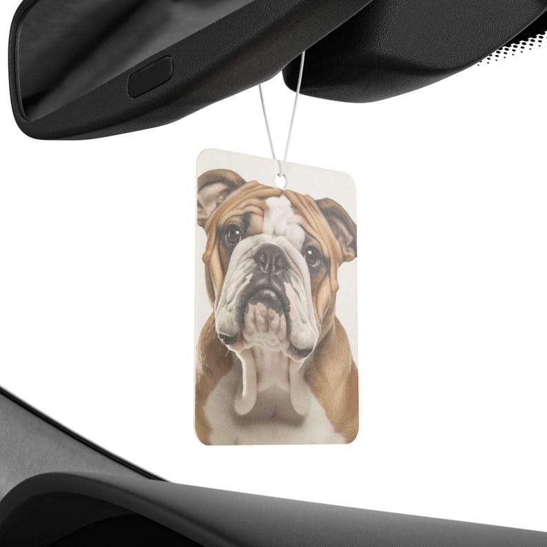 Ambientador para coche con aroma a Bulldog Británico: aromas a coche nuevo, pino y hielo negro imagen 2