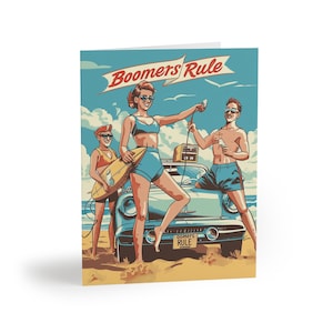 Retro Beach Greeting Cards - Fun Vintage Vibes, Summer Celebrations, Set of 8, 16, or 24, Boomer's Rule