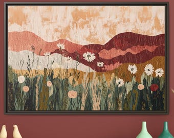 Wildflower Art Print - Canvas Wall Decor, Botanical Landscape, Nature Lover Gift, Boho Home Decor, Floral Artwork Poster, modern artwork