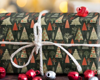 Vintage Christmas Wrapping Paper Roll - Retro Tree Gift Wrap - Festive Vintage Wrapping Paper - Classic Christmas Gift Wrap