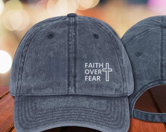 Vintage hoed Faith over Fear | Baseballpet Faith | Christelijke hoed | Gewassen papamuts | Religieuze cadeaus voor vrouwen | Verstelbare christelijke pet