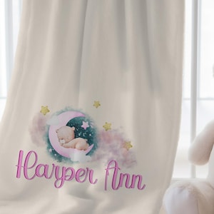Pink Soft Personalized Blanket with Teddy Bear, Nursery Decor, Name Blanket, Two-sided Print, Baby Shower Gift, Plush Velveteen Blanket