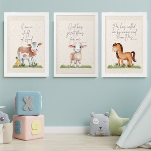 Framed Modern Christian Nursery Art Set, Scripture Wall Art, Catholic Gifts, Bible Verse Wall Art for Baby Room or Playroom, Religious Gifts