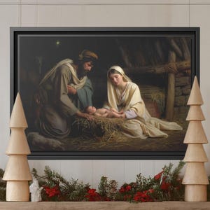 Impresión en lienzo de la Natividad: arte tradicional de Jesús para Navidad, decoración cristiana de pared, con o sin marco, regalo de fe para las fiestas.