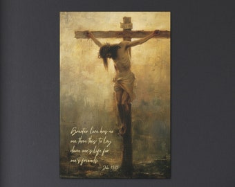 Jesus on the Cross Christian Oil Painting Print - crucified Christ Spiritual Home Decor, Easter Canvas Print, Christian Verse Art,