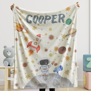 Soft Personalized Space Themed Blanket, Custom Baby Name Blanket, Newborn Gift, Kids Birthday Gift, Custom Baby Blanket, Daycare Blanket