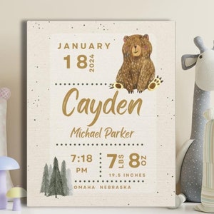 Impresión en lienzo personalizada con estadísticas de nacimiento, arte mural para bebé, regalo de bautismo, impresión con detalles de nacimiento, póster de nacimiento, impresión de nacimiento, impresión para guardería, regalo para bebé recién nacido
