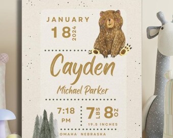 Custom Birth Stats Canvas Print, baby wall art, baptism gift, birth details print, birth poster, birth print, nursery print, new baby gift