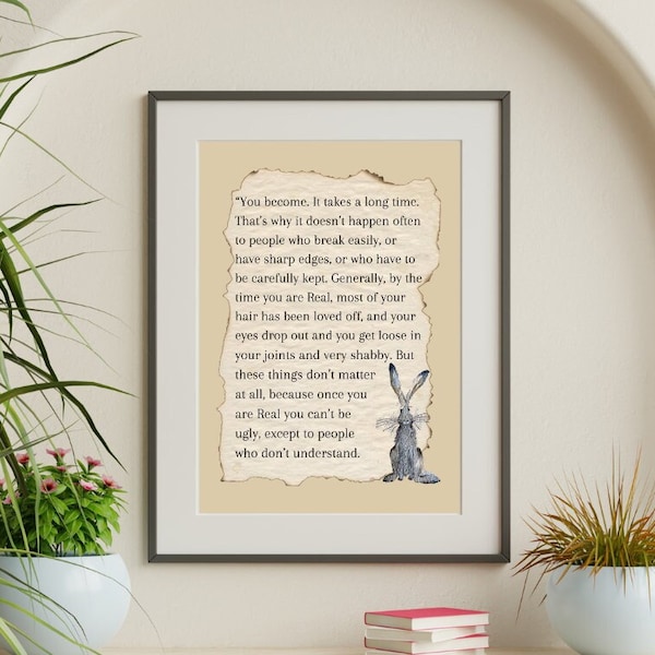 Watercolor Art Print original design and watercolor painting Velveteen Rabbit Quote wallart