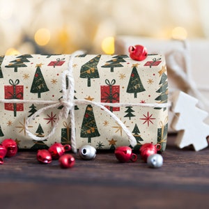 Vintage Christmas Wrapping Paper Roll - Retro Winter Holiday Gift Wrap - Festive Vintage Wrapping Paper - Classic Christmas Gift Wrapping