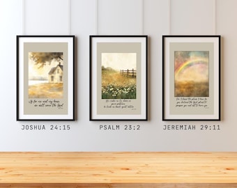 Bible Verse Art Set | Faith-Based Decor | Watercolor Bible Print, Modern Christian Scripture Wall Art, Christian Gifts, Housewarming Present