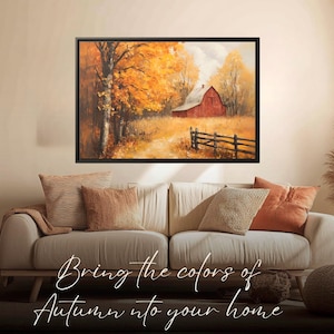 Red Barn and Autumn Trees Oil Paint Fine Art Canvas Print, Landscape Painting, Nature Wall Art, Large Wall Art, Framed Vintage Autumn Canvas