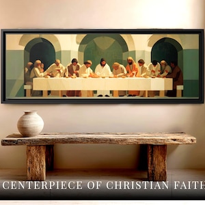 Vintage Last Supper Wall Art Print, Framed Jesus Canvas, Rustic Religious Home Decor, Faith Based Christian Art, Antique Style Bible Print
