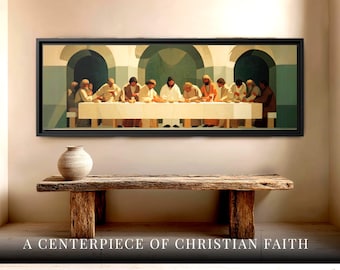 Vintage Last Supper Wall Art Print, Framed Jesus Canvas, Rustic Religious Home Decor, Faith Based Christian Art, Antique Style Bible Print
