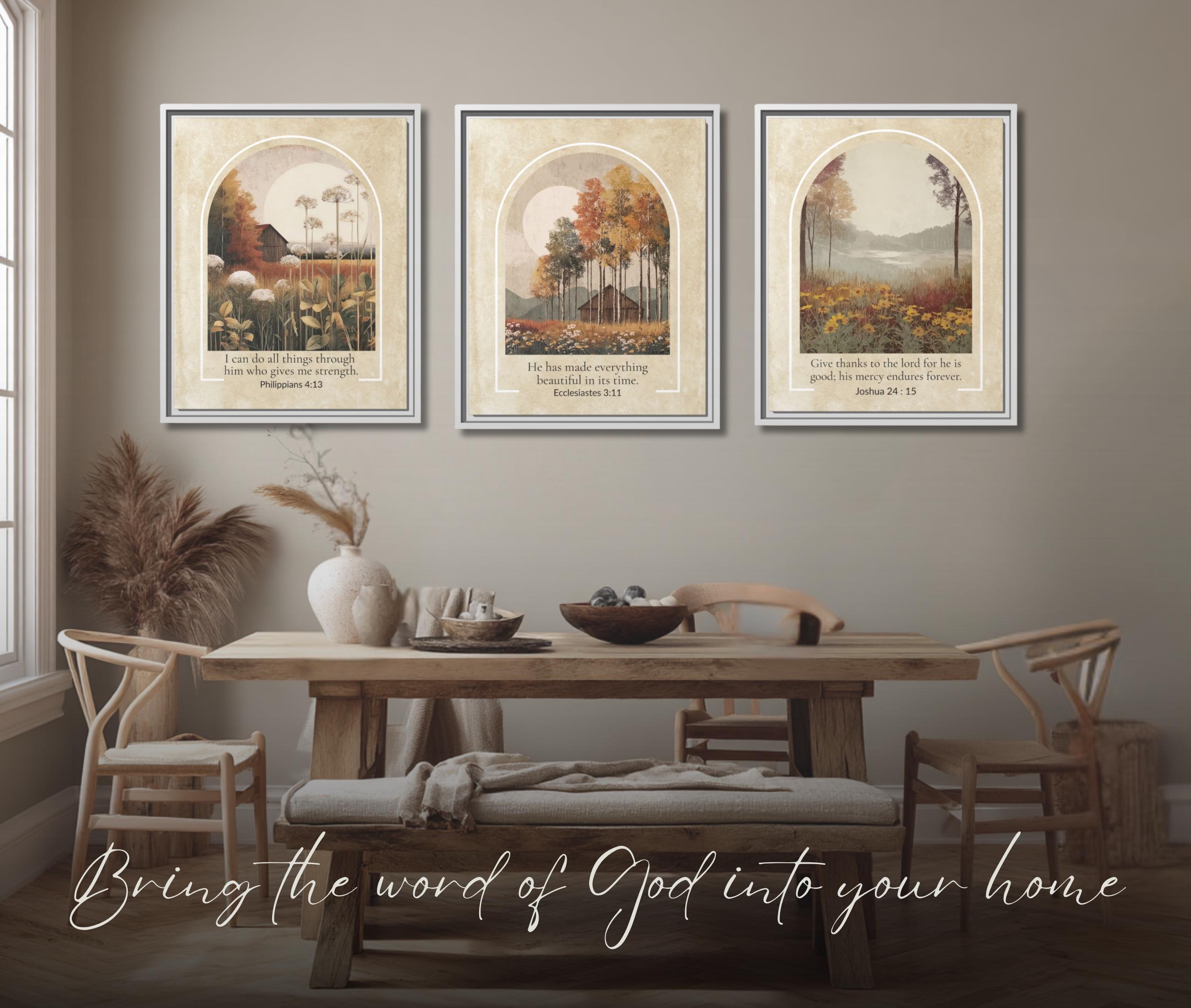 Scripture Wall Art Set of 3 – Christian Canvas Prints, Bible Verse ...
