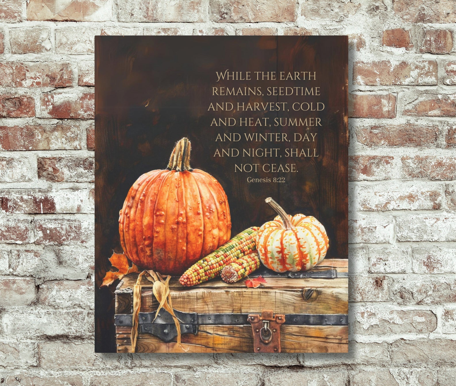 Farmhouse Fall Decor - Pumpkin and Corn Canvas Print | Genesis 8:22 ...