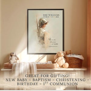Personalized Armor of God Nursery Print – Bible Verse Wall Art for Boys, Christian Baptism Gift, Watercolor Printable with Name, Baby Shower