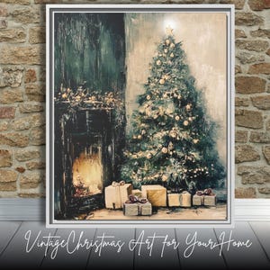 Christmas Painting Oil on Canvas Print, Farmhouse Christmas, Holiday Wall Art, Retro Christmas, Fine Art Prints, Retro Winter Wall Decor