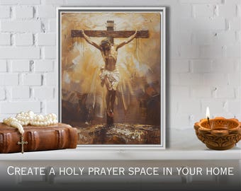 Arte religiosa della crocifissione, arredamento cristiano per la casa, stampa su tela con cornice raffigurante la croce di Gesù, opera d'arte della fede, regalo di Pasqua