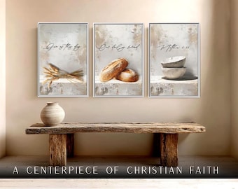 Our Daily Bread Wall Art – Scripture Canvas Set – Christian Kitchen Decor – Matthew 6:11 Framed Faith Print – Spiritual Gift for Home