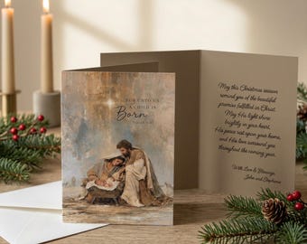 Personalized Christian Christmas Cards, Nativity Design with Envelopes | Faith-Based Holiday Greeting