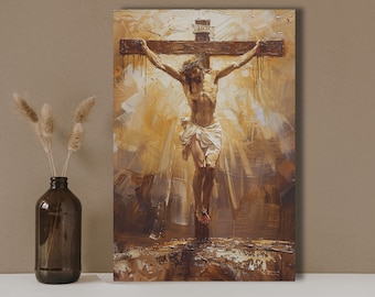 Elegant Religious Art: Jesus on Cross Canvas Print - Jesus Print for Christian Home Decor, Easter Decor, Inspiring Jesus Crucifixion Artwork