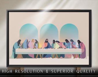 The Last Supper Framed Canvas Wall Art, Christian Home Decor, Modern Religious Artwork, Faith Based Jesus Print, Ready to Hang Wall Decor