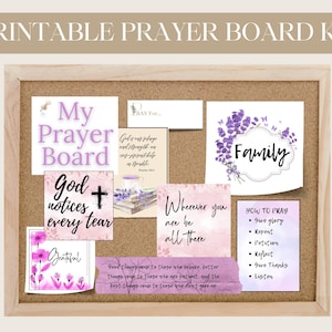 Printable Prayer Board Kit - Walking in Faith, Prayer Cards, Christian Wall Collage, Bible Verses, Scripture and Prayer Vision Board