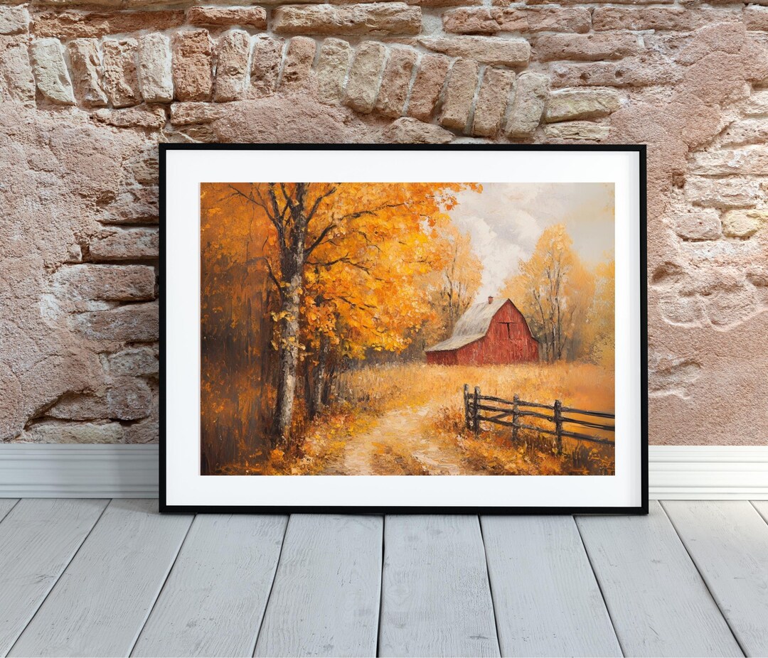 Rustic Farmhouse Wall Decor - Fall Red Barn Scene Print, Fine Art Fall ...