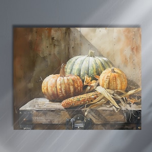 Fall Canvas Art Print: Autumn Home Decor Wall Art, Fall Themed Canvas Art, Harvest Season Wall Art, Thanksgiving Farmhouse Art Print