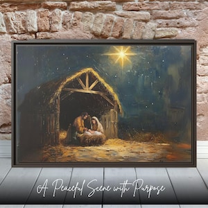 Lienzo de la Natividad Católica - Arte mural navideño de la Sagrada Familia / Decoración navideña religiosa / Regalo para el hogar inspirado en la fe / Con o sin marco