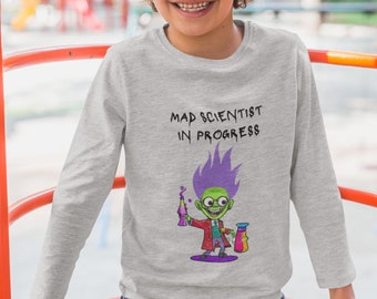 Maglietta a maniche lunghe per ragazzi, divertente maglietta scientifica con grafica, manica lunga per ragazzi, abbigliamento unisex per bambini, regalo di compleanno per alieni STEM, maglietta alla moda per bambini