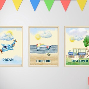 Art mural imprimable transport pour chambre de bébé - 3 pièces pour chambre d'enfant, impression de salle de jeux, décoration de chambre de bébé, verset de la Bible, oeuvre d'art pour chambre d'enfant, cadeau de baptême
