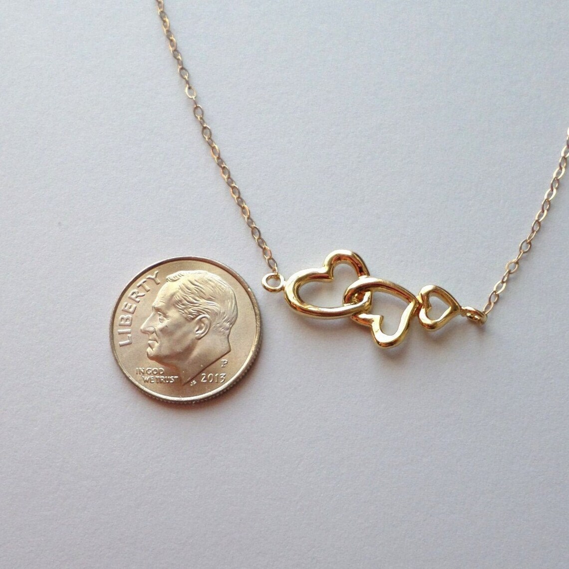 Gold Heart Necklace Interlocking Triple Heart Necklace Past, Present ...