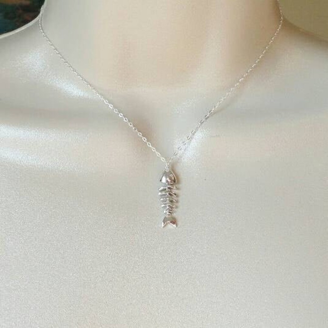 Last One Fish Necklace Silver Fish Bone Necklace Etsy